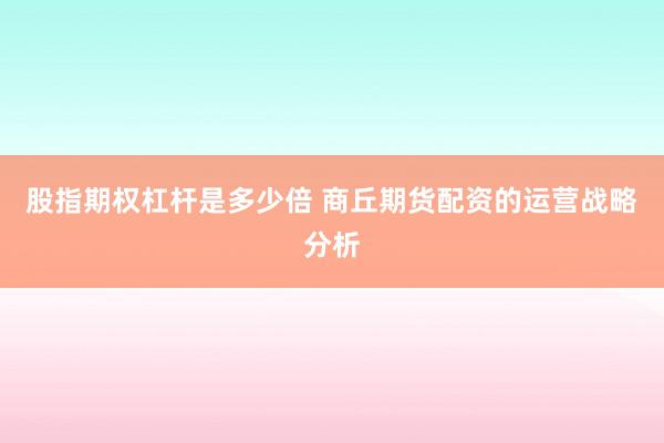 股指期权杠杆是多少倍 商丘期货配资的运营战略分析