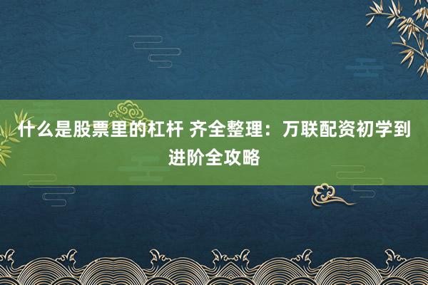 什么是股票里的杠杆 齐全整理：万联配资初学到进阶全攻略