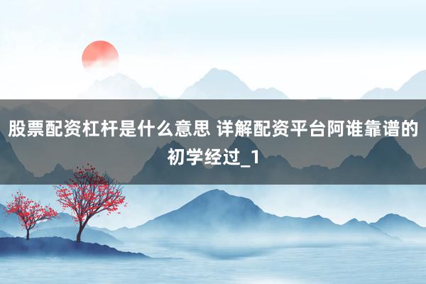 股票配资杠杆是什么意思 详解配资平台阿谁靠谱的初学经过_1